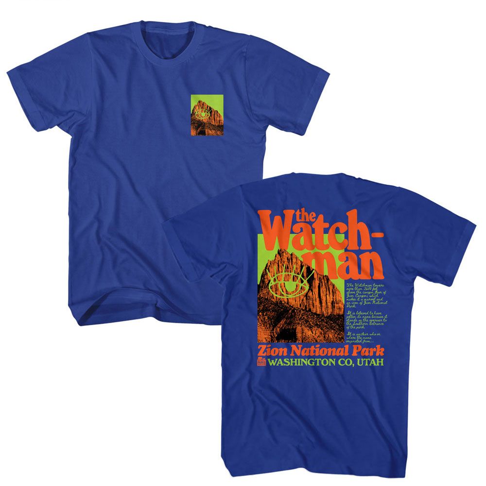 National Parks - The Watchman - American Classics - Solid Blue Adult Short Sleeve T-Shirt (Image 1)