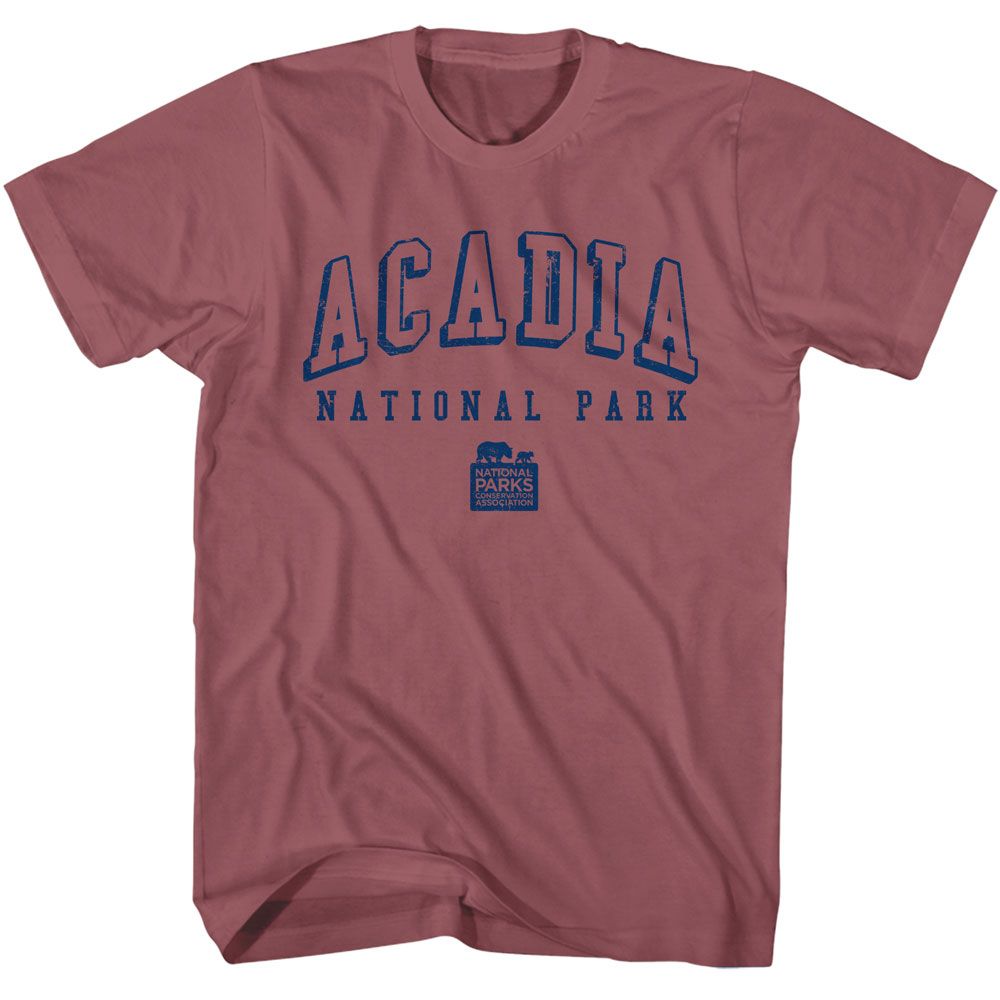 National Parks - Acadia Collegiate - American Classics - Solid Red Adult Short Sleeve T-Shirt (Image 1)