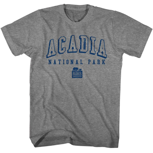 National Parks - Acadia Collegiate - American Classics - Solid Gray Adult Short Sleeve T-Shirt (Image 1)