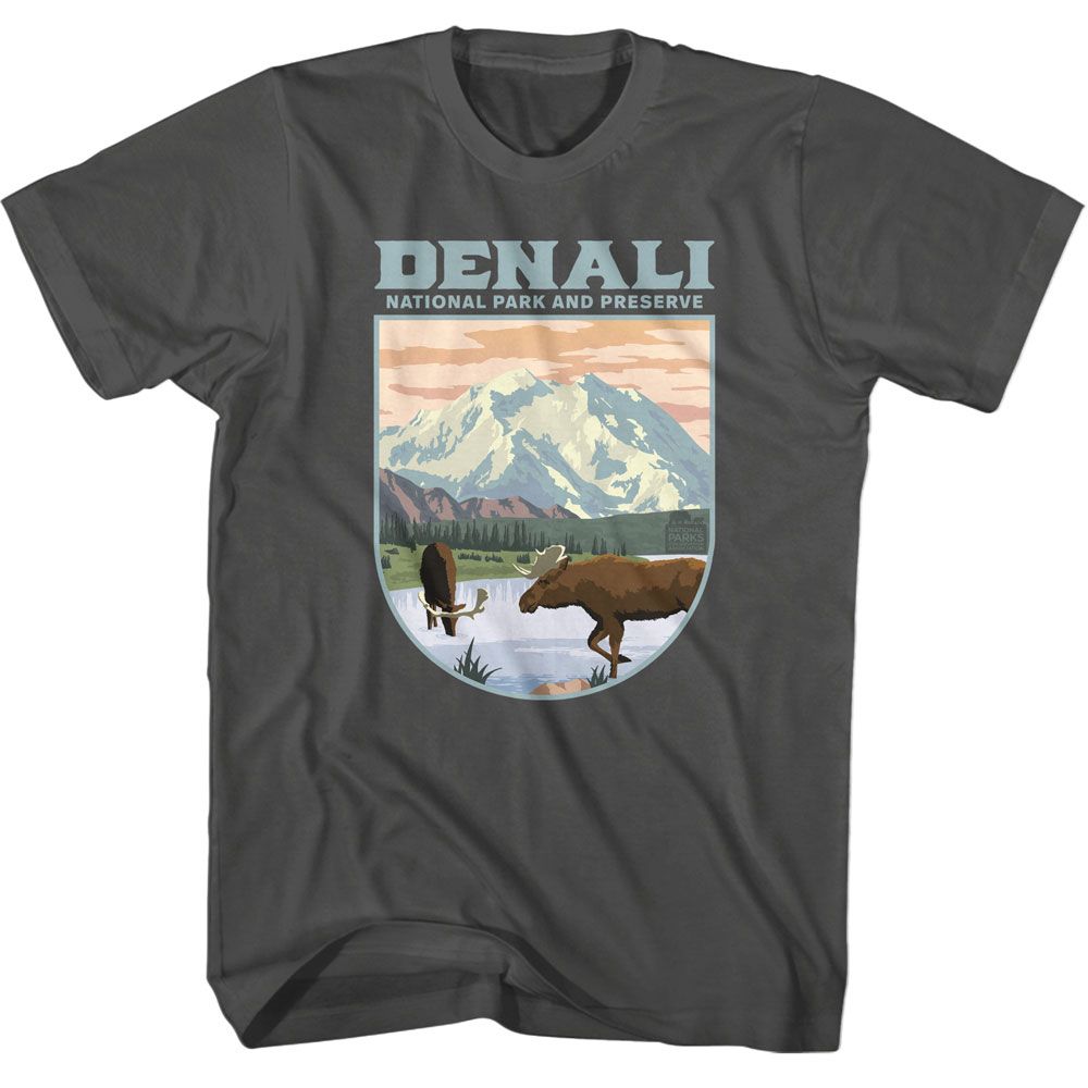 National Parks - Denali Landscape Shape - American Classics - Solid Gray Adult Short Sleeve T-Shirt (Image 1)