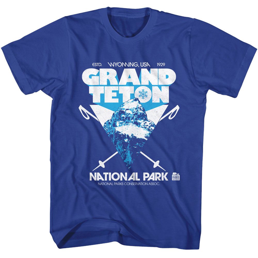 National Parks - Grand Teton Peak - American Classics - Solid Blue Adult Short Sleeve T-Shirt