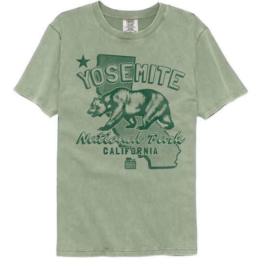 National Parks - Yosemite Ca Flag - American Classics - Solid Green Adult Short Sleeve Comfort Color T-Shirt