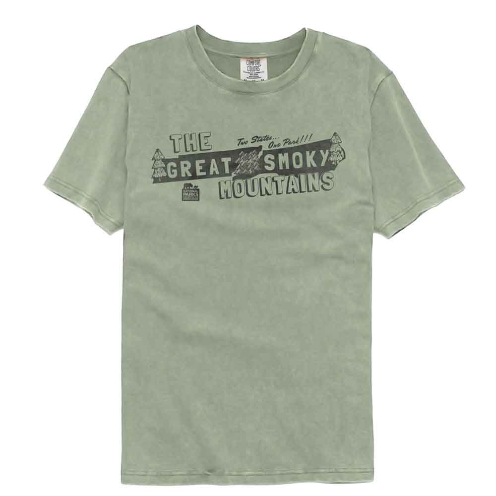 National Parks - Smoky Mountains Two States - American Classics - Solid Green Adult Short Sleeve Comfort Color... (Image 1)