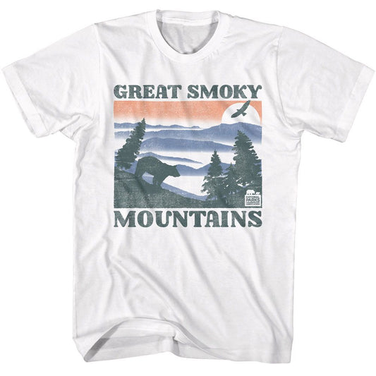 National Parks - Great Smoky Mountains Bear And Mtns - American Classics - Solid White Adult Short Sleeve T-Shirt