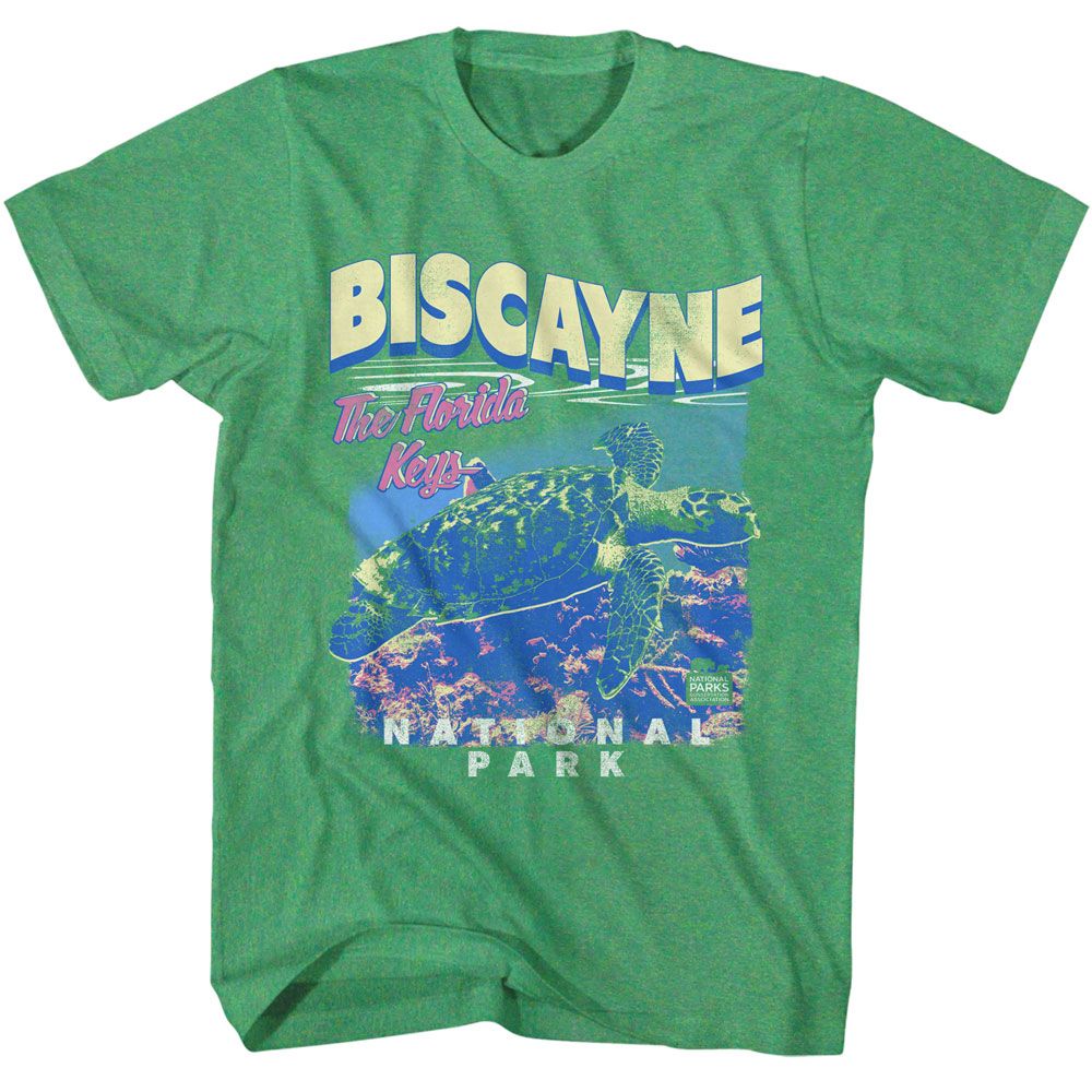 National Parks - Biscayne Turtle - American Classics - Heather Green Adult Short Sleeve T-Shirt (Image 1)