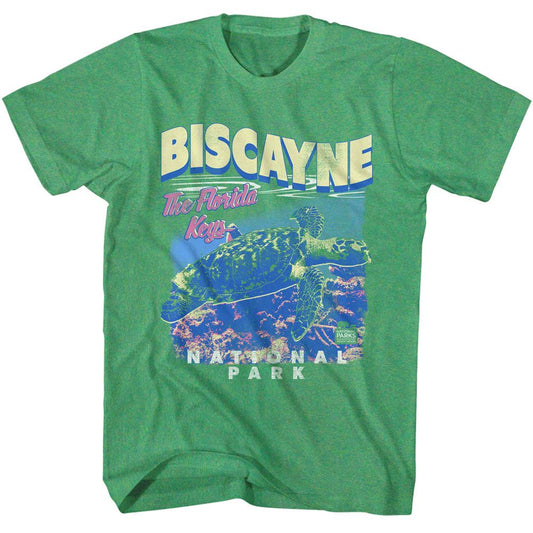 National Parks - Biscayne Turtle - American Classics - Heather Green Adult Short Sleeve T-Shirt (Image 1)