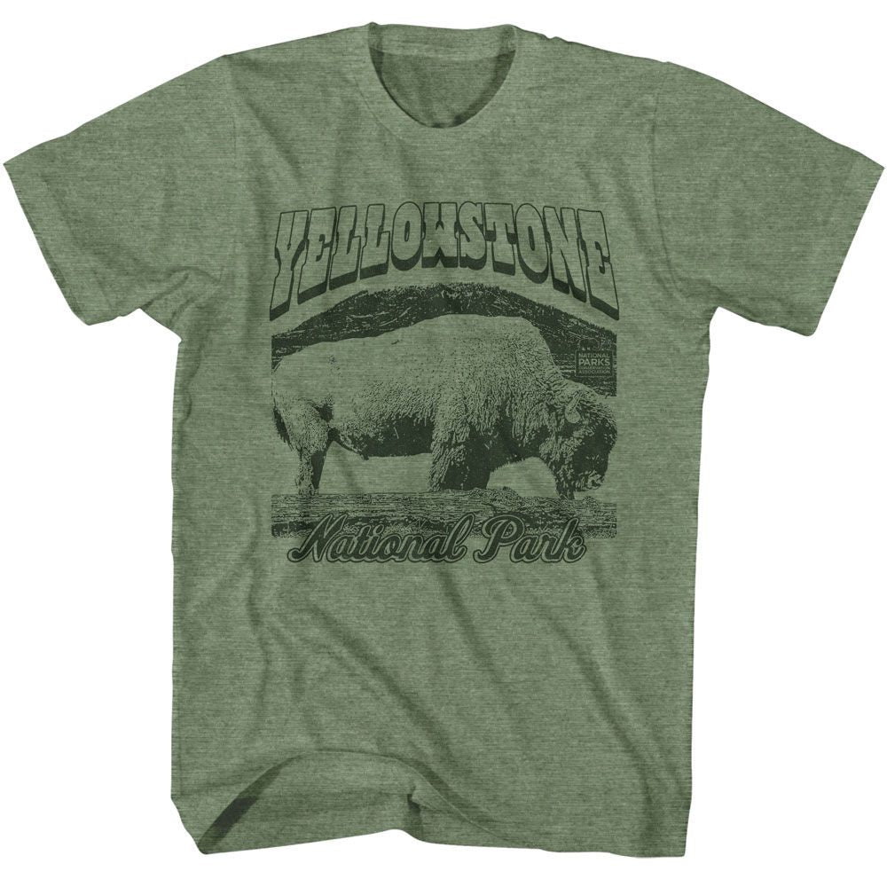 National Parks - Yellowstone Bison - American Classics - Heather Green Adult Short Sleeve T-Shirt