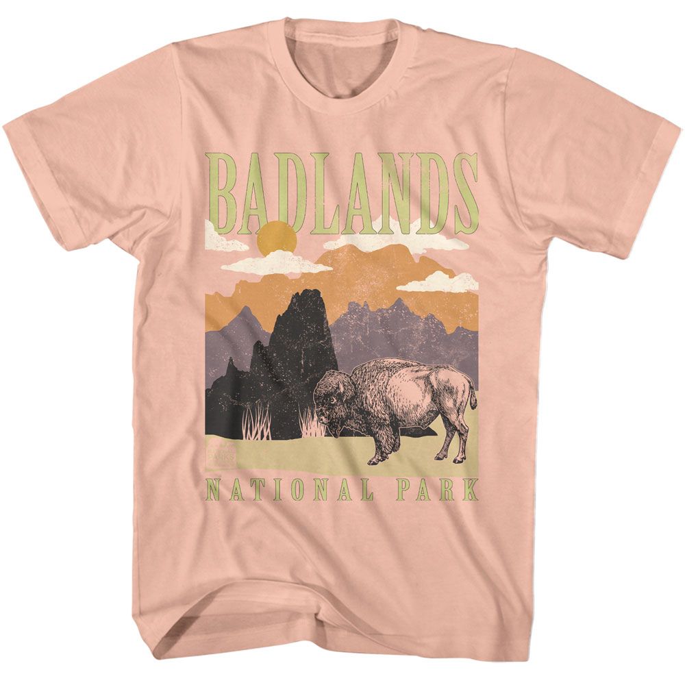 National Parks - Badlands Minimalist Landscape - American Classics - Solid Orange Adult Short Sleeve T-Shirt (Image 1)
