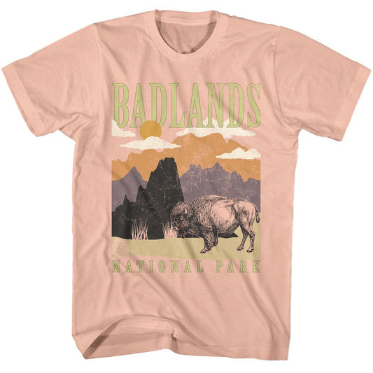 National Parks - Badlands Minimalist Landscape - American Classics - Solid Orange Adult Short Sleeve T-Shirt (Image 1)