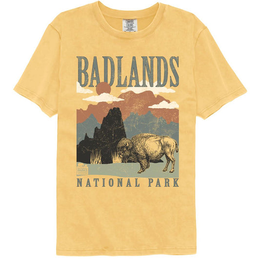 National Parks - Badlands Minimalist Landscape - American Classics - Solid Yellow Adult Short Sleeve Comfort... (Image 1)