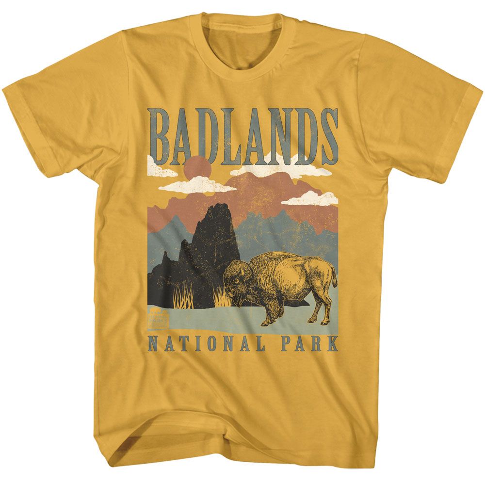 National Parks - Badlands Landscape Recolor - American Classics - Solid Yellow Adult Short Sleeve T-Shirt (Image 1)