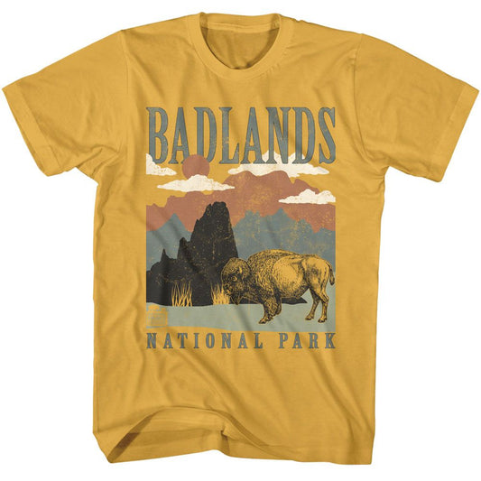National Parks - Badlands Landscape Recolor - American Classics - Solid Yellow Adult Short Sleeve T-Shirt (Image 1)