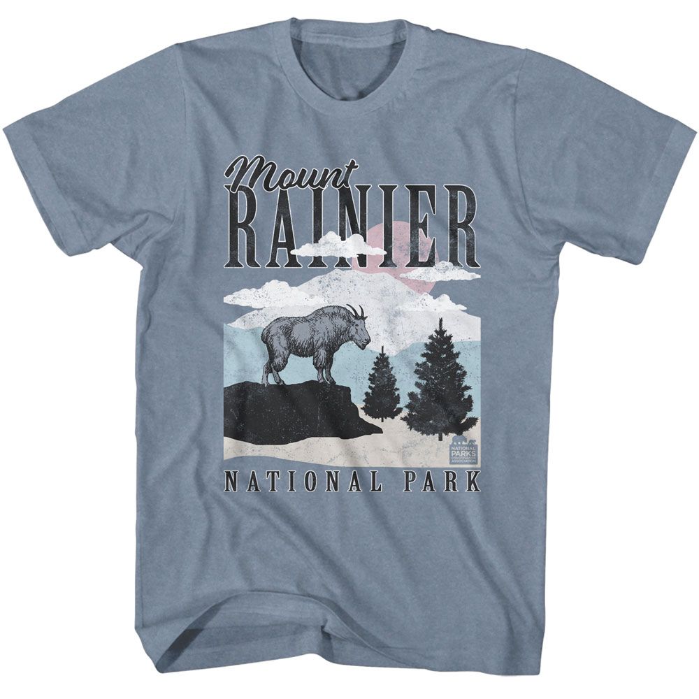 National Parks - Ranier Minimalist Landscape - American Classics - Heather Blue Adult Short Sleeve T-Shirt (Image 1)