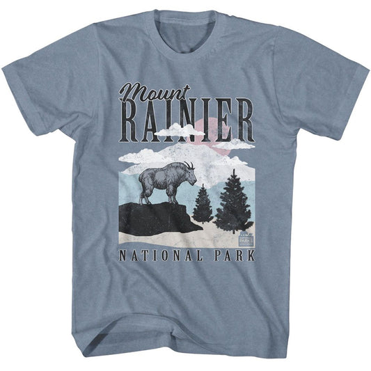National Parks - Ranier Minimalist Landscape - American Classics - Heather Blue Adult Short Sleeve T-Shirt (Image 1)