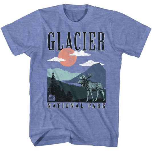 National Parks - Glacier National Park - American Classics - Heather Blue Adult Short Sleeve T-Shirt (Image 1)