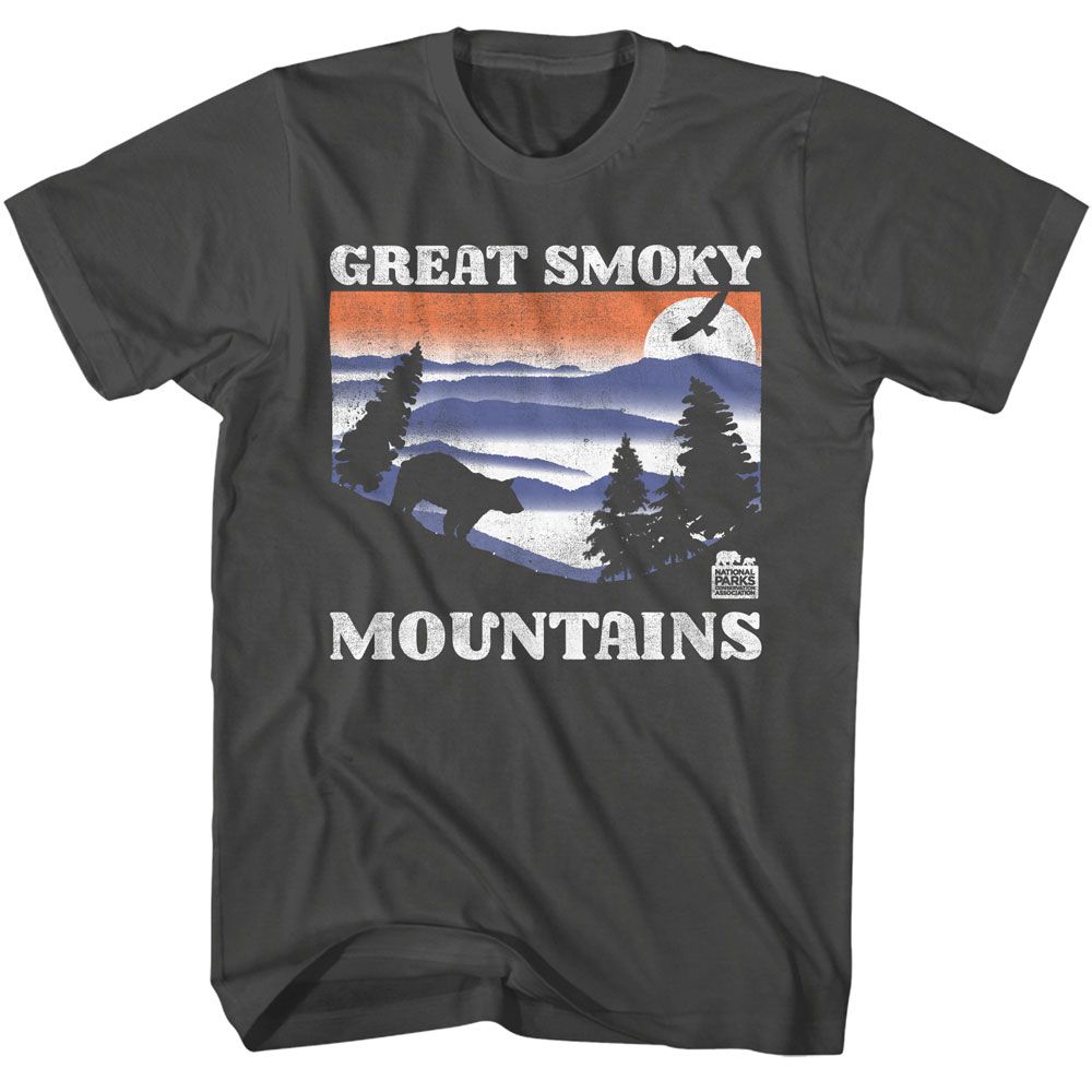 National Parks - Great Smoky Mountains Bear And Mountains Dark - American Classics - Solid Gray Adult Short Sleeve T-Shirt