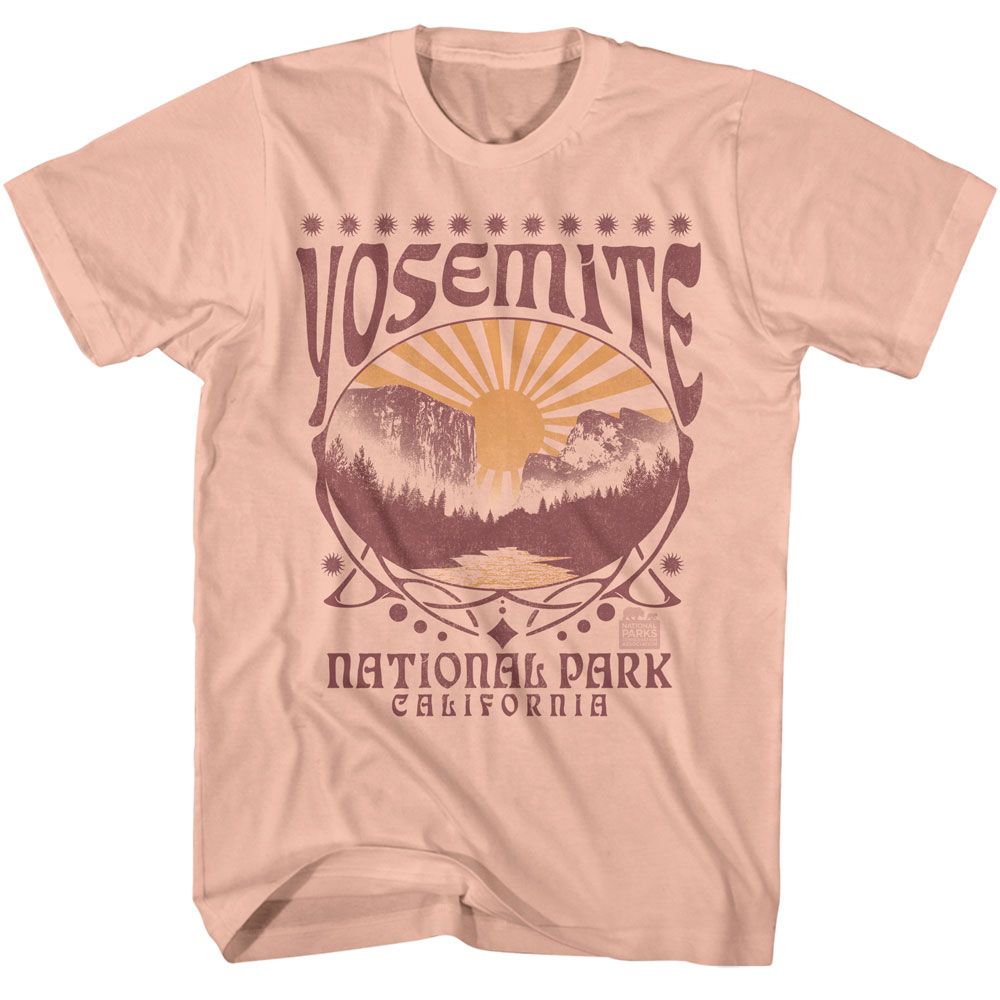 National Parks - Yosemite Decorative Oval - American Classics - Solid Orange Adult Short Sleeve T-Shirt