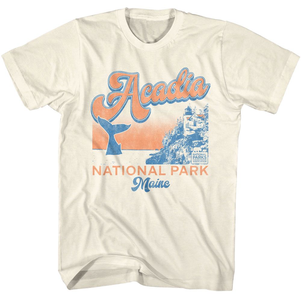 National Parks - Acadia Whale - American Classics - Solid Off-White Adult Short Sleeve T-Shirt (Image 1)