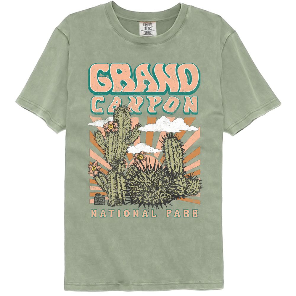 National Parks - Grand Canyon Cactus - American Classics - Solid Green Adult Short Sleeve Comfort Color T-Shirt (Image 1)