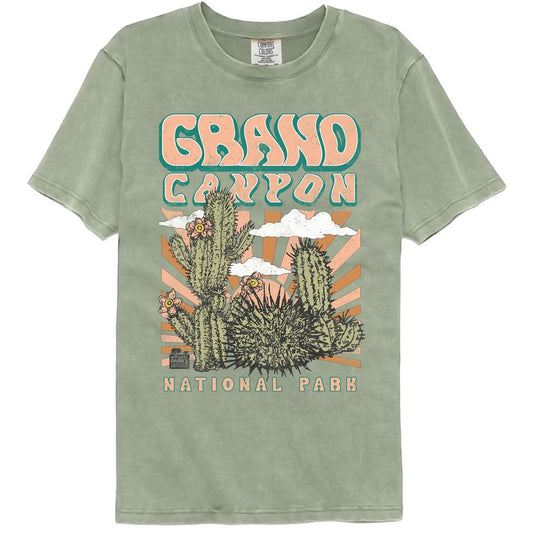 National Parks - Grand Canyon Cactus - American Classics - Solid Green Adult Short Sleeve Comfort Color T-Shirt (Image 1)