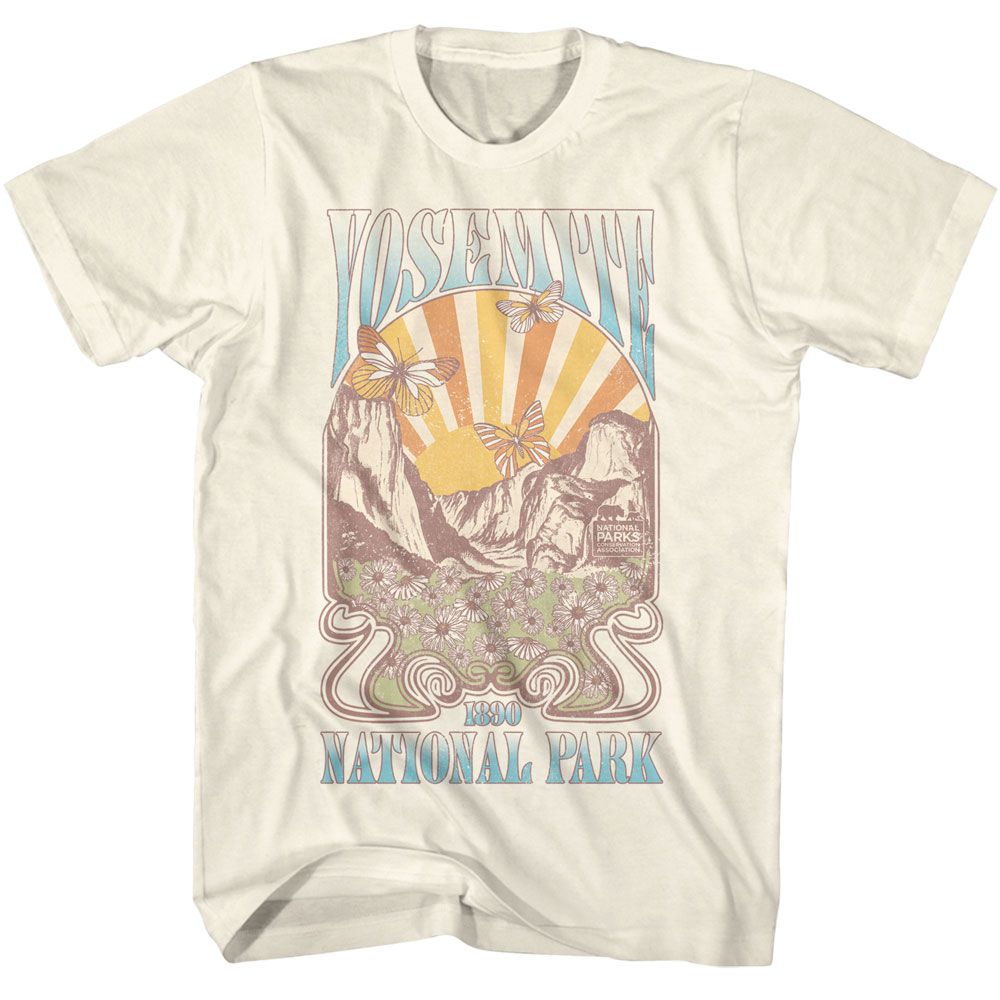 National Parks - Yosemite Nouveau - American Classics - Solid Off-White Adult Short Sleeve T-Shirt Style001