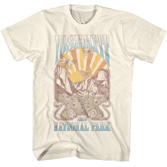 National Parks - Yosemite Nouveau - American Classics - Solid Off-White Adult Short Sleeve T-Shirt Style001