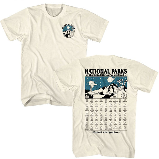 National Parks - Check List - American Classics - Solid Off-White Adult Short Sleeve T-Shirt (Image 1)