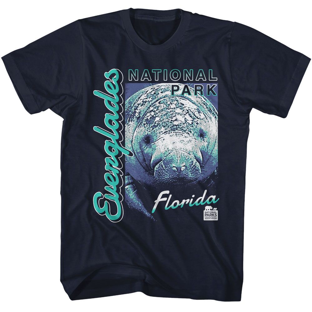 National Parks - Everglades Manatee - Blue Short Sleeve Adult T-Shirt - clothing by TeeHivey.com (Image 1)