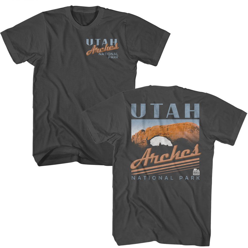 National Parks - Utah Arches - Front and Back Print Short Sleeve Adult T-Shirt - clothing by TeeHivey.com (Image 1)