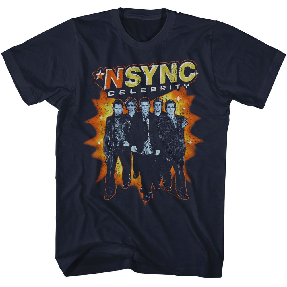 Nsync Celebrity Explosion Navy Solid Adult Short Sleeve T-Shirt - clothing by TeeHivey.com (Image 1)