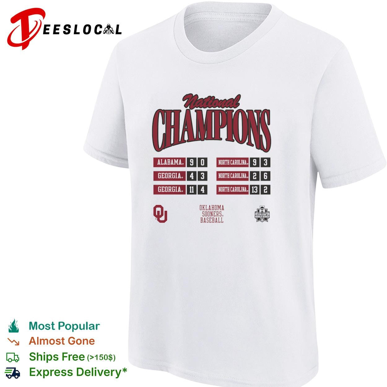 National Champions Alabama Georgia North Carolina Oklahoma Sooners Baseball shirt
