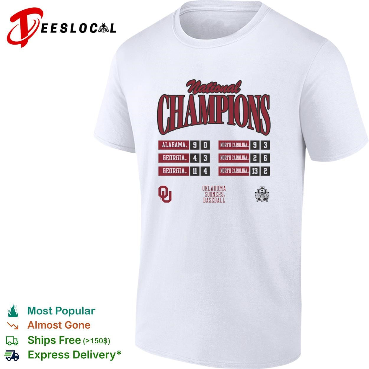 National Champions Alabama Georgia North Carolina Oklahoma Sooners Baseball shirt