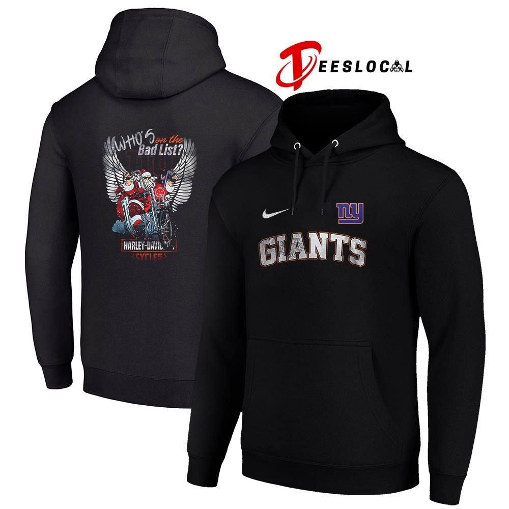 New York Giants x Harley Davidson Santa Claus who’s on the bad list graphic shirt