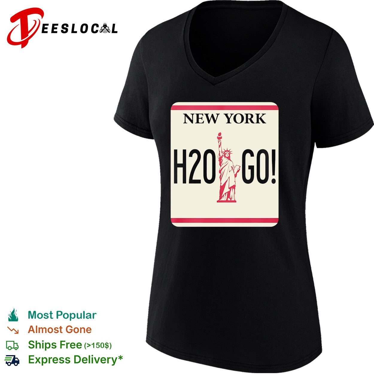 New York H2O Go Statue of Liberty license plate parody bold text shirt
