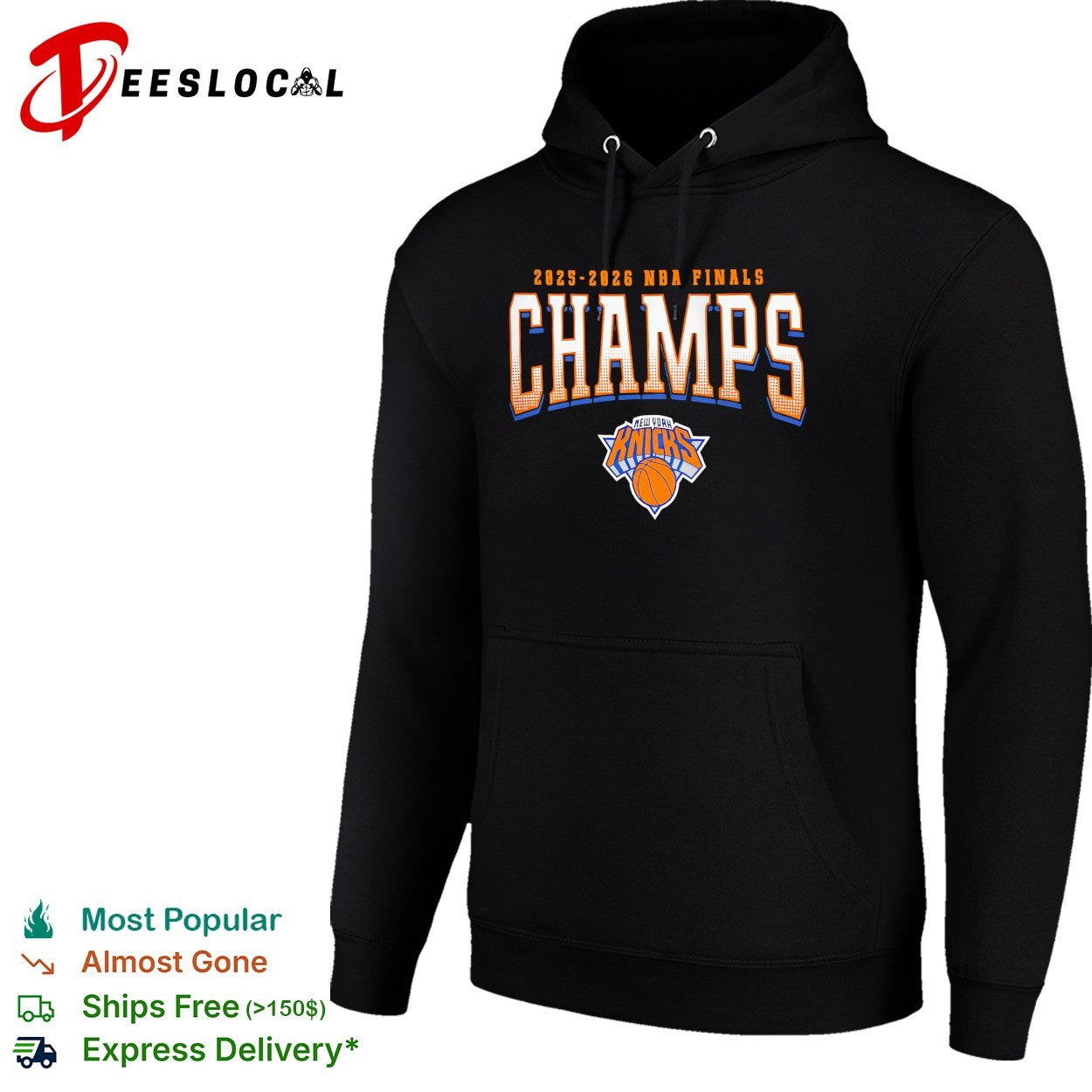 New York Knicks 2025-2026 NBA Finals Champs bold halftone arch text shirt