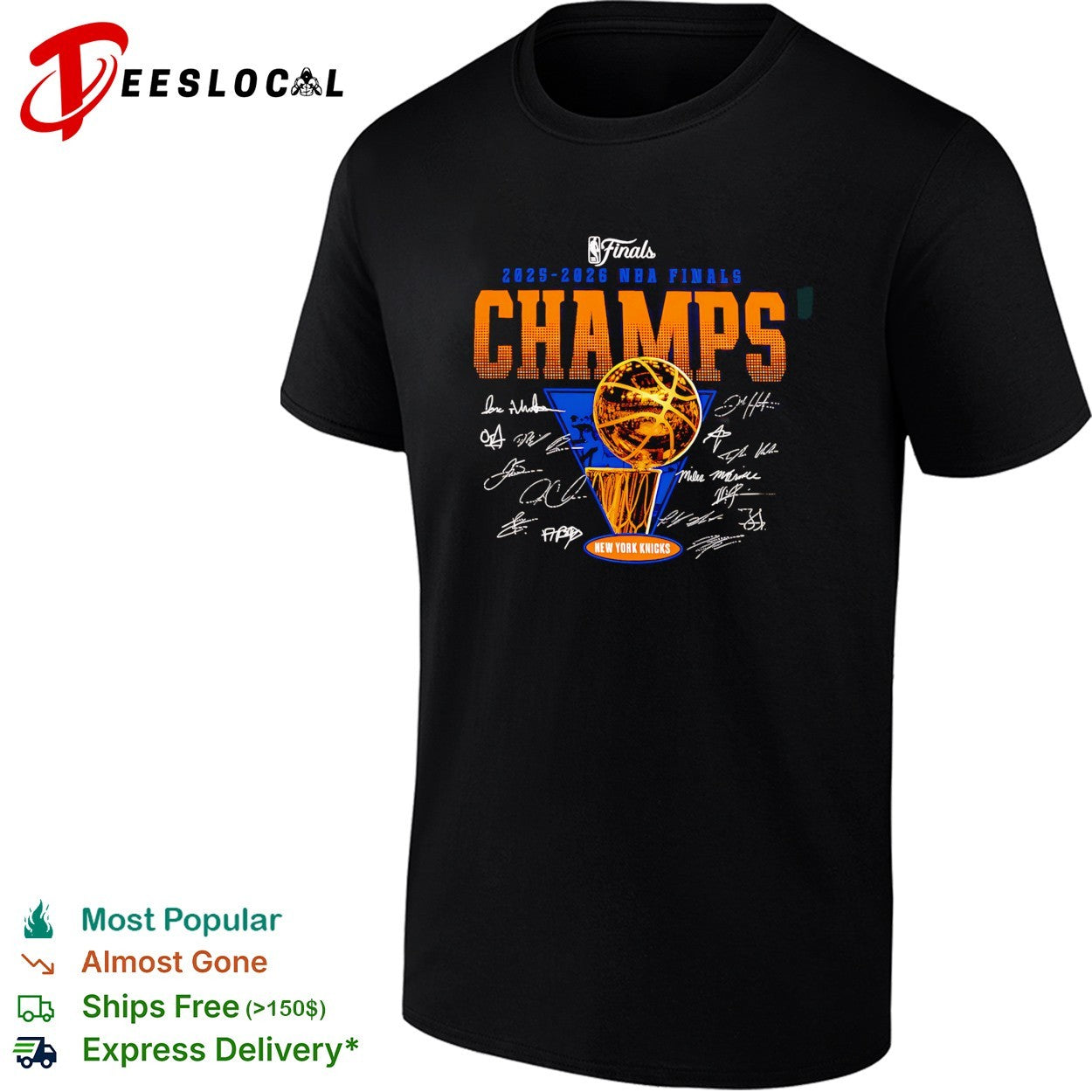 New York Knicks 2025-2026 NBA Finals Champs team signatures basketball trophy shirt