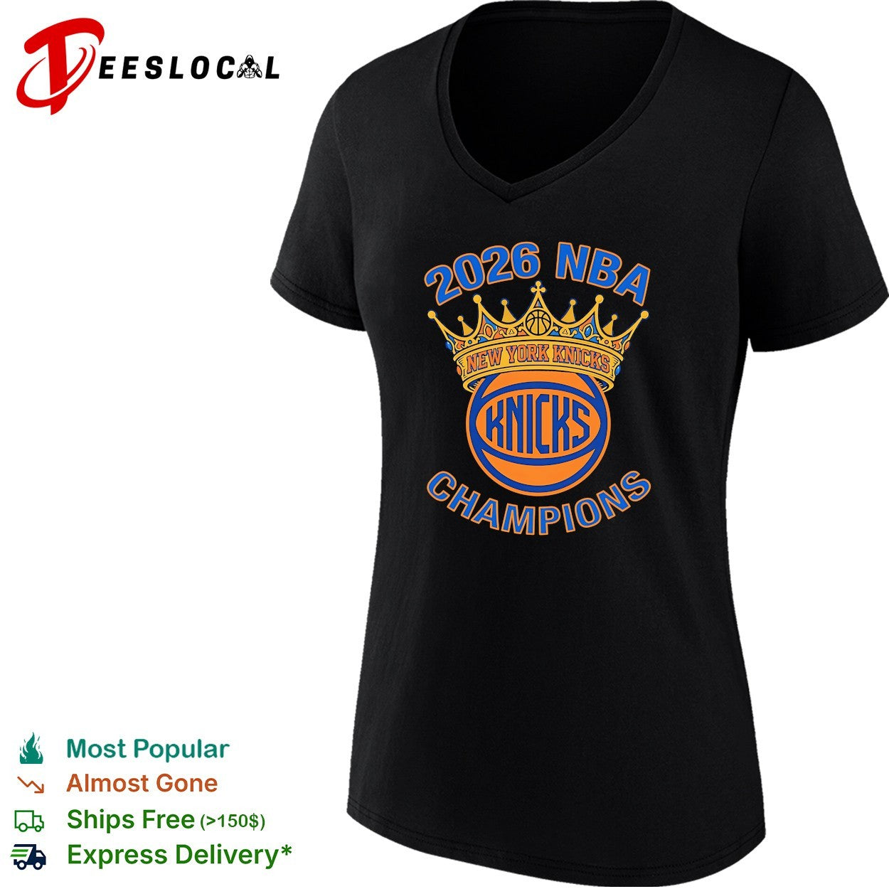 New York Knicks 2026 NBA Champions crown logo bold classic text shirt