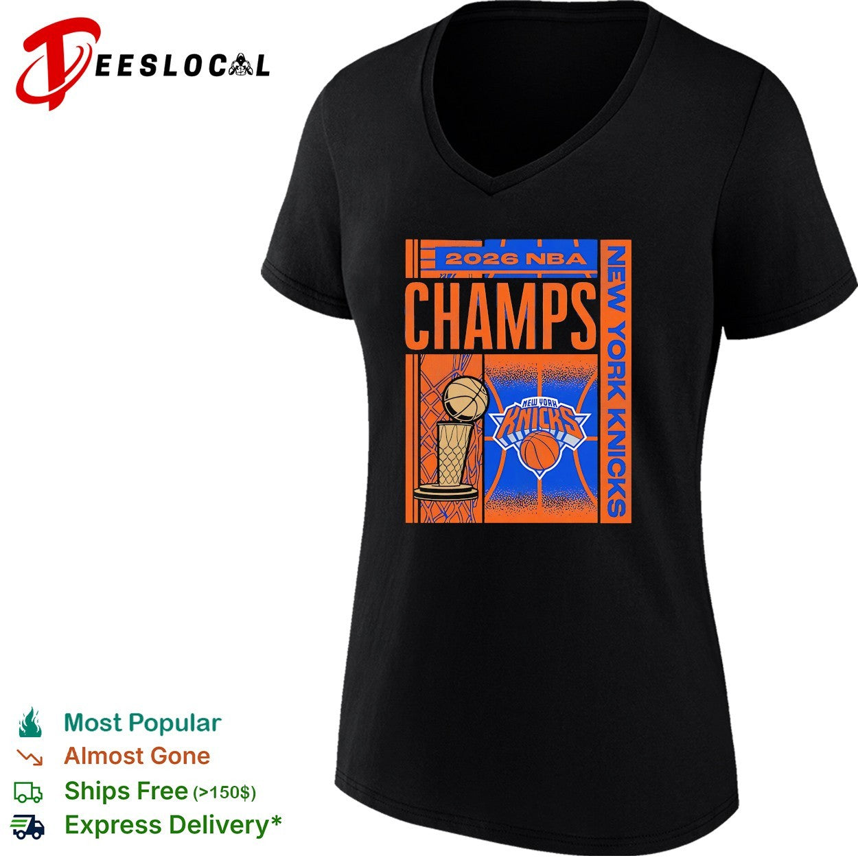 New York Knicks 2026 NBA Champs trophy skyline vertical bold art shirt