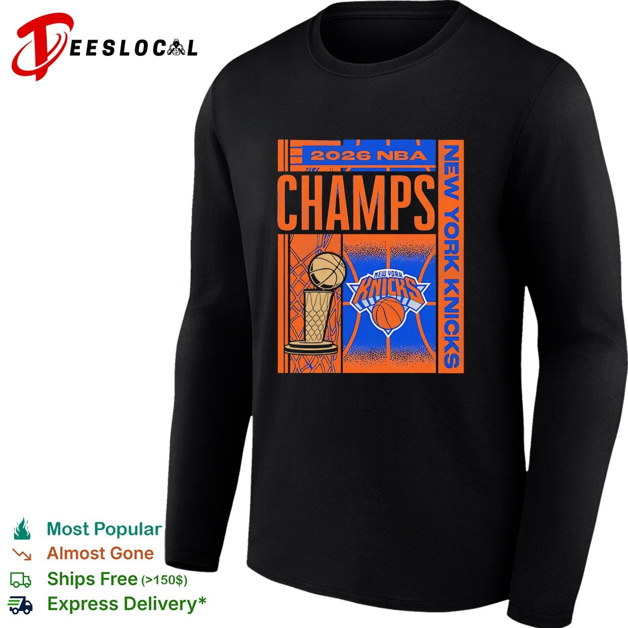 New York Knicks 2026 NBA Champs trophy skyline vertical bold art shirt