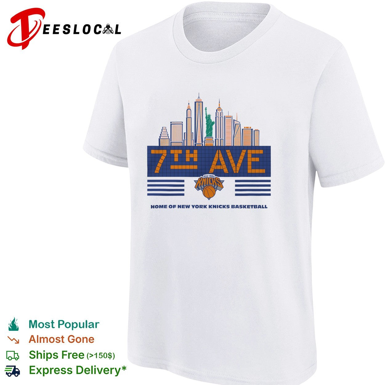 New York Knicks 7th Ave home of Knicks basketball NYC skyline Statue of Liberty shirt