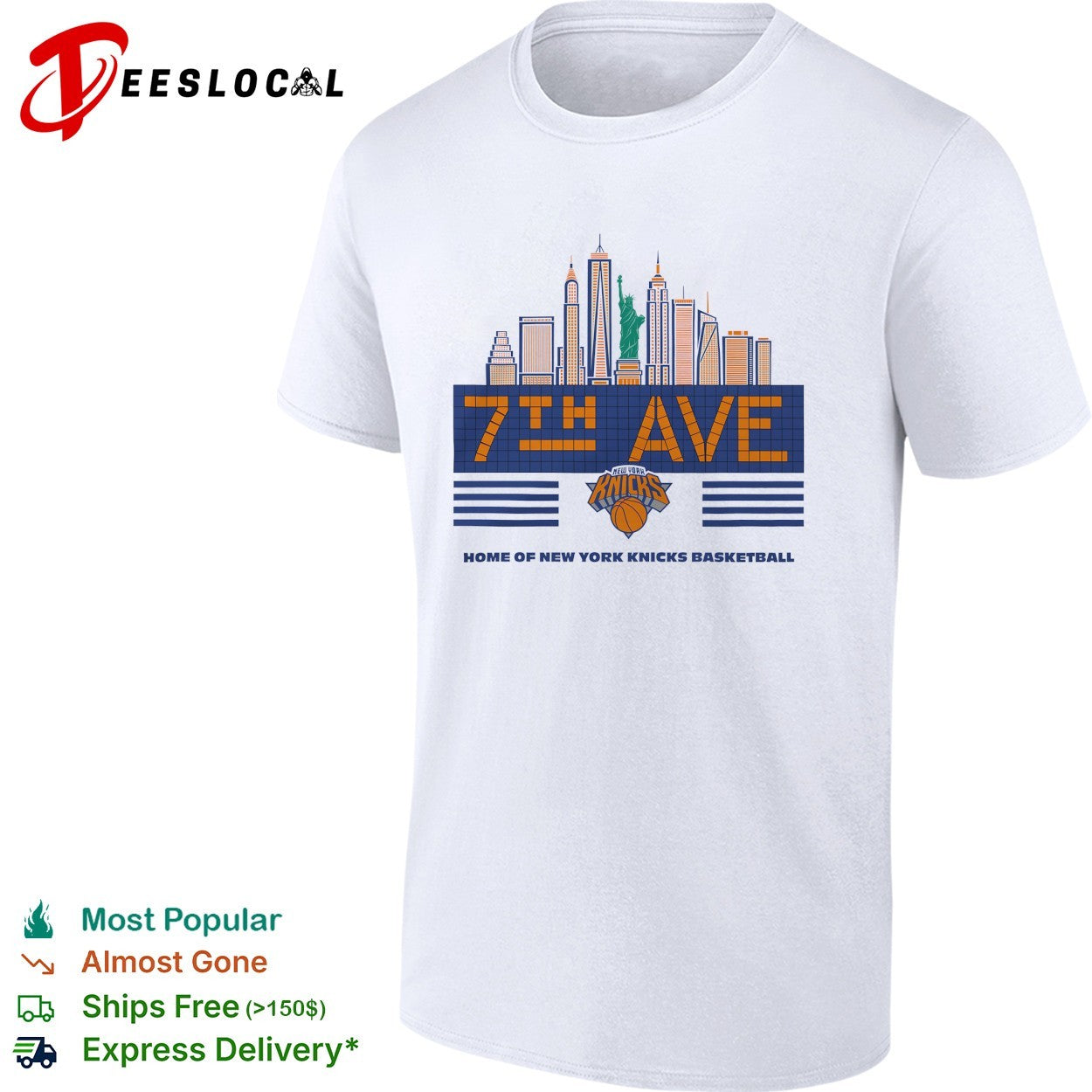 New York Knicks 7th Ave home of Knicks basketball NYC skyline Statue of Liberty shirt