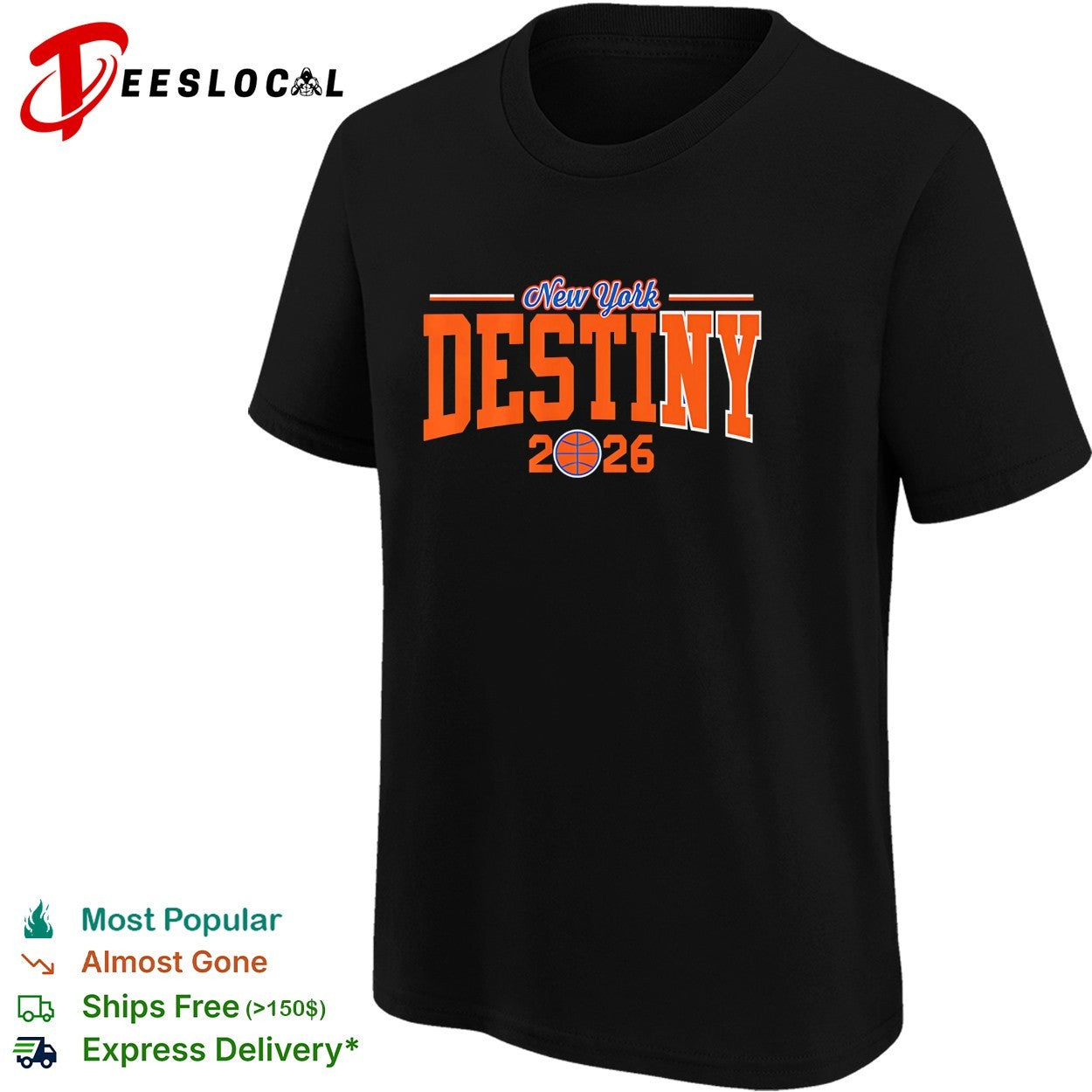 New York Knicks Destiny 2026 bold arch championship basketball text shirt