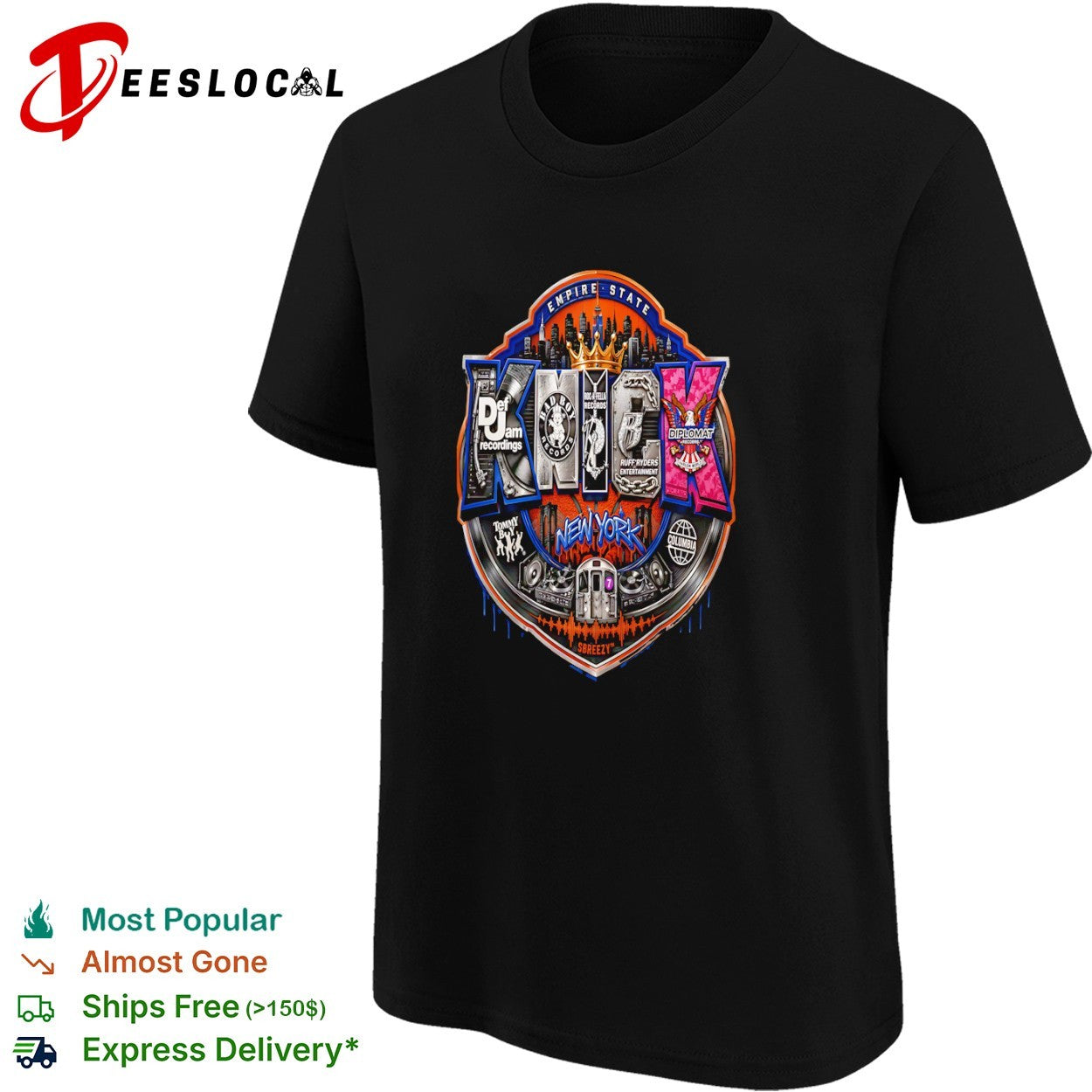 New York Knicks Empire State Def Jam Bad Boy Roc A Fella Ruff Ryders turntable train shirt