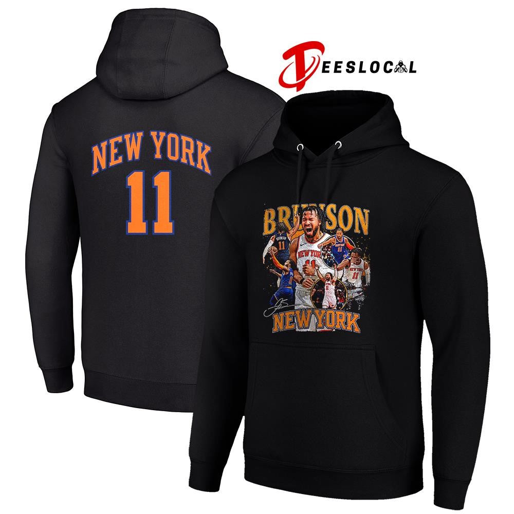 New York Knicks Jalen Bruncon NBA champions name and number graphic signature shirt