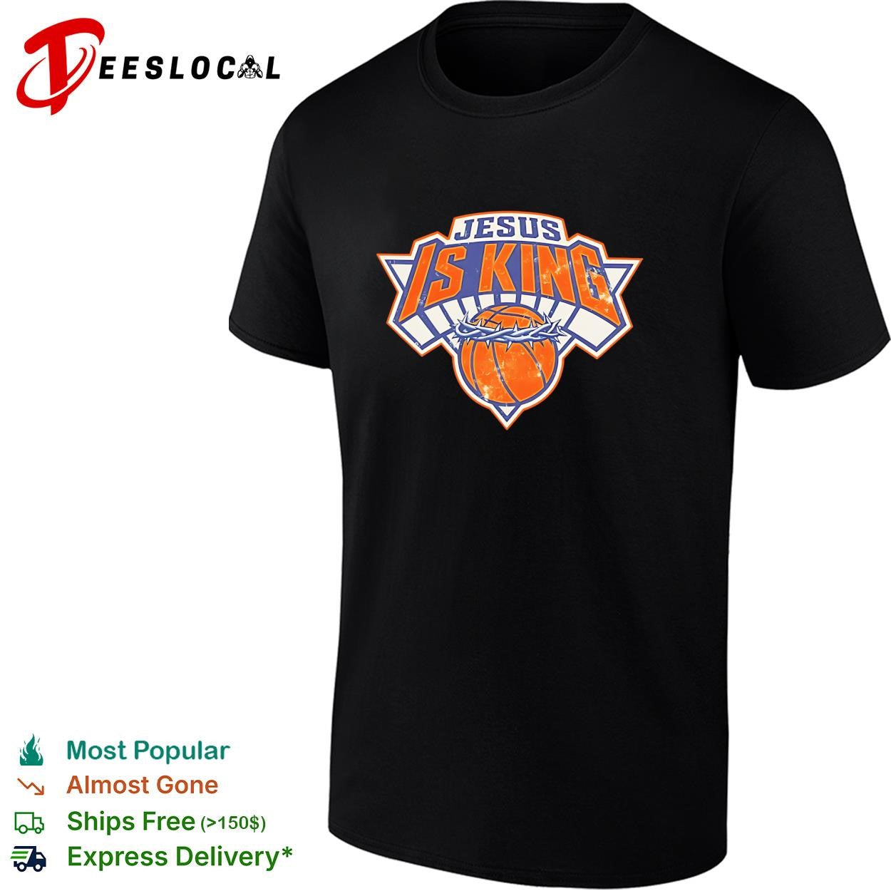 New York Knicks =Jesus is King basketball crown of thorns New York logo mashup graphic shirt