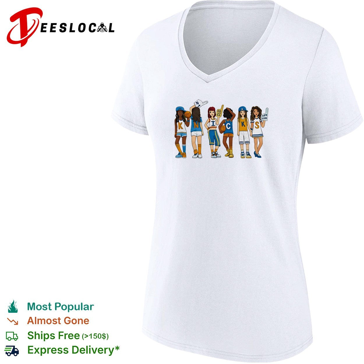 New York Knicks KNICKS girl characters illustrated fan art white shirt