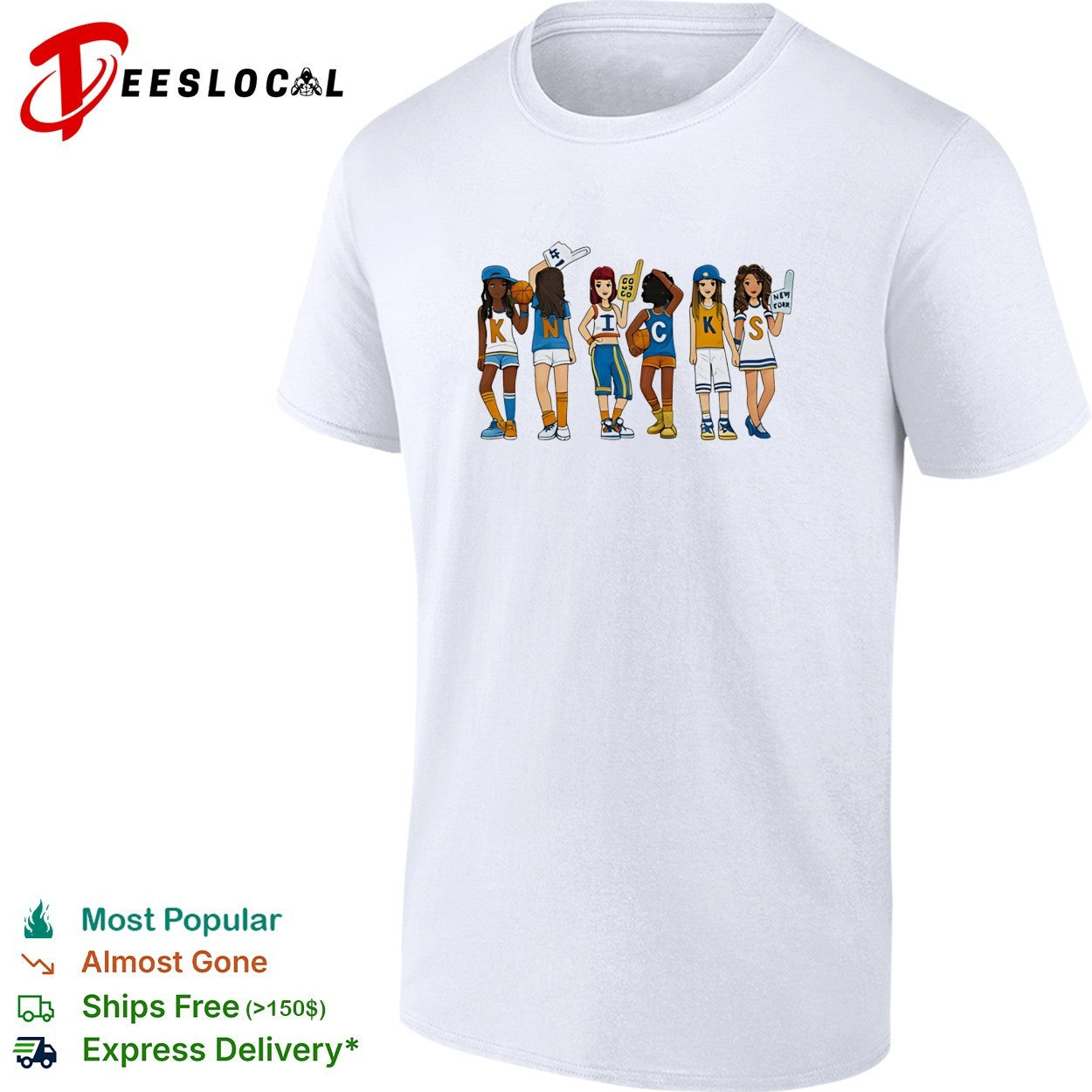 New York Knicks KNICKS girl characters illustrated fan art white shirt