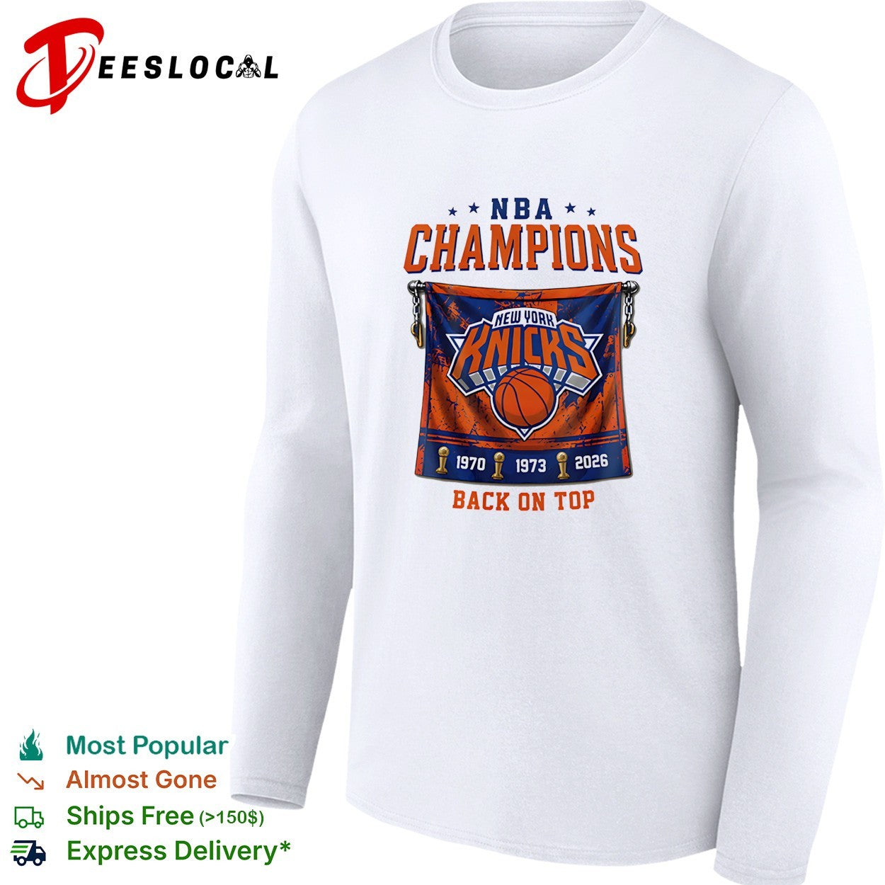 New York Knicks NBA Champions 1970 1973 2026 back on top banner trophy shirt