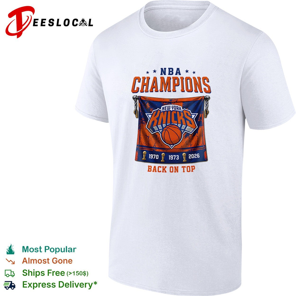 New York Knicks NBA Champions 1970 1973 2026 back on top banner trophy shirt