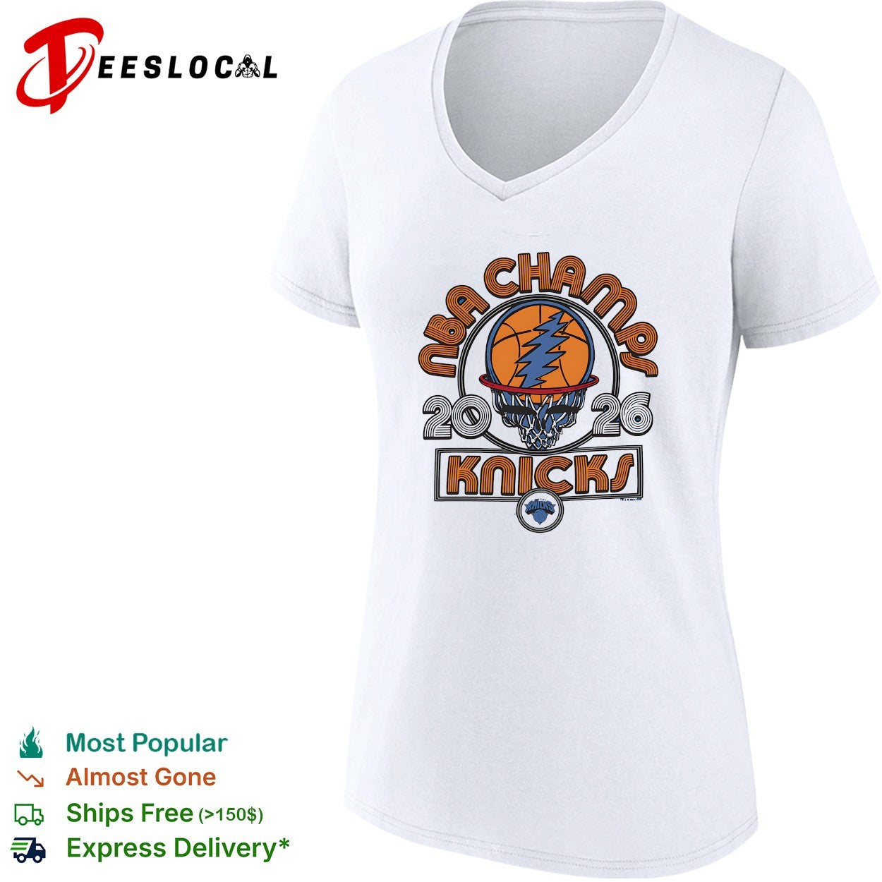 New York Knicks NBA Champs 2026 lightning bolt skull psychedelic logo shirt